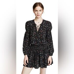 Anine Bing Martha Silk Mini Dress – Black Star Print Size Large